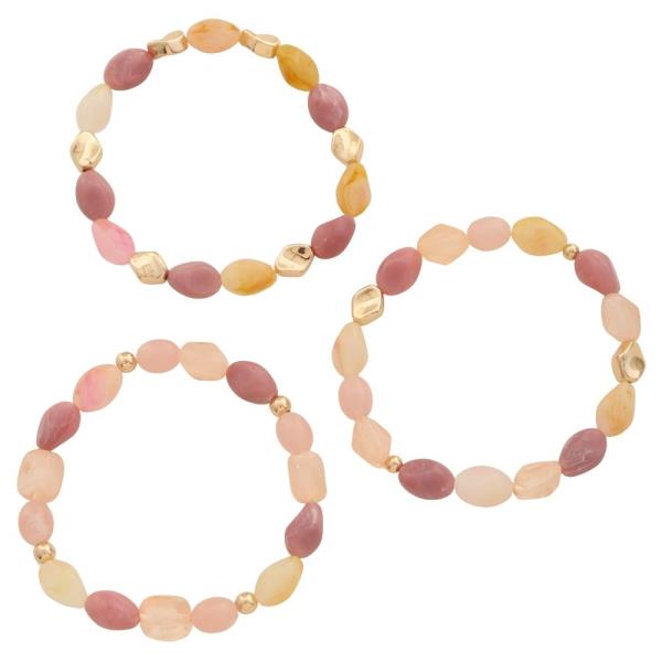 COLOR STONE BEAD STRETCH MULTI BRACELET SET