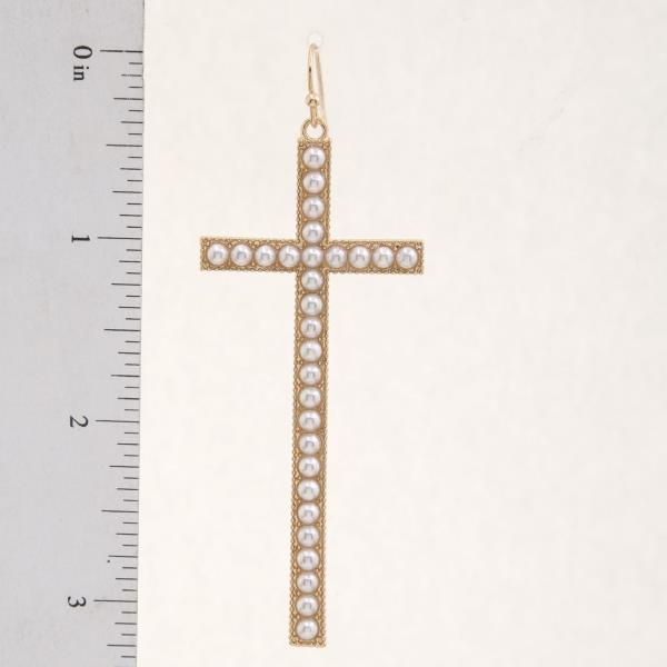 PEARL BEAD CROSS METAL EARRING