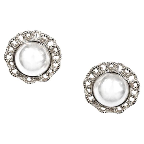 FAUX PEARL ROUND FRAME STUD EARRING