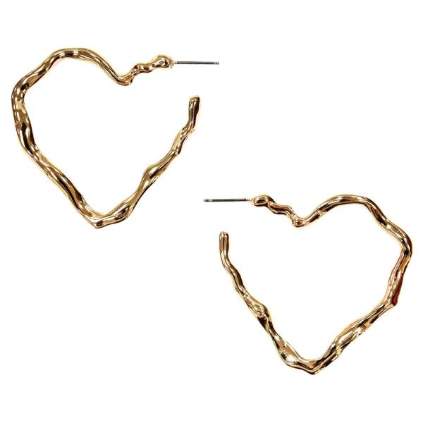 TEXTURED METAL HEART HOOP EARRINGS