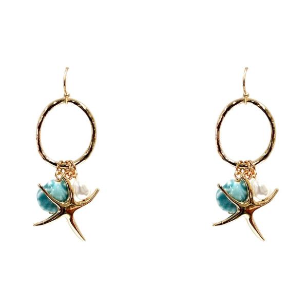 SEA LIFE METAL STARFISH STARFISH ROUND DANGLE EARRING