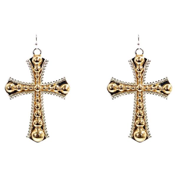 WESTERN TWO TONE METAL CROSS DANGLE EARRING