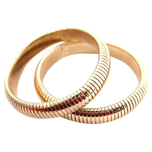 RIDGED METAL ELASTIC BANGLE MULTI BRACELET SET