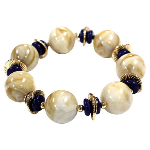 MARBLE RESIN METAL BEAD ELASTIC BRACELET SET