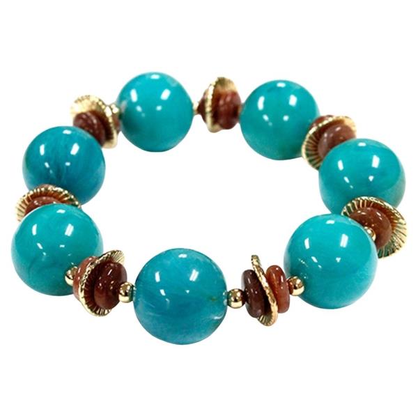 MARBLE RESIN METAL BEAD ELASTIC BRACELET SET