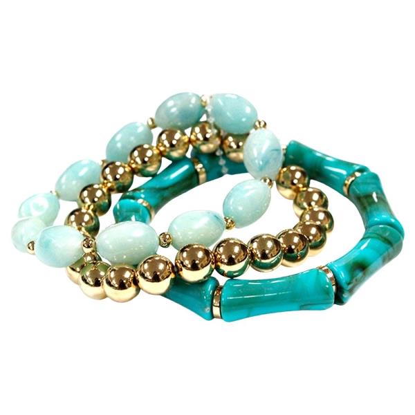 MARBLE RESIN METAL BEAD ELASTIC MULTI BRACELET SET