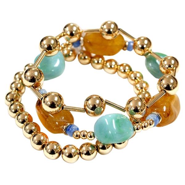 STONE METAL BEAD ELASTIC MULTI BRACELET SET