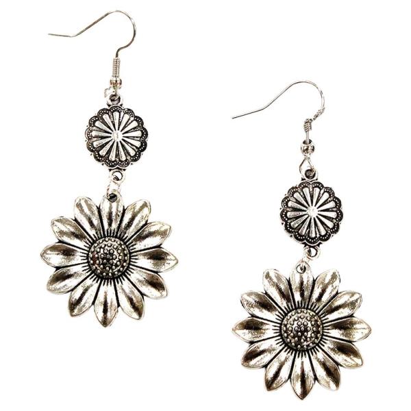 WESTERN METAL FLORAL MOTIF DANGLE EARRING