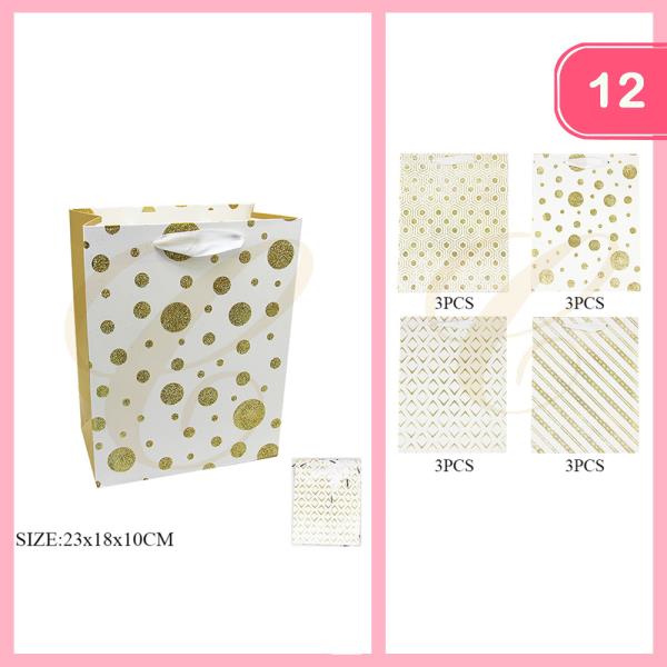 STRIPPED POLKA DOT GLITTER GIFT  BAG (12 UNITS )