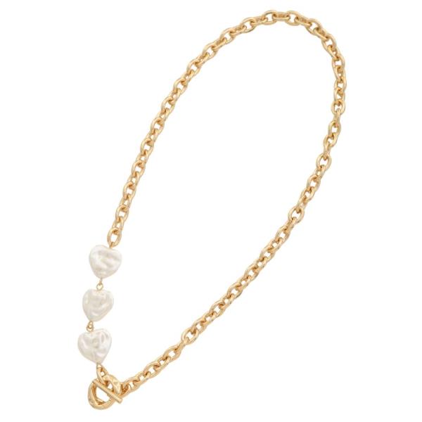 SODAJO TRIPLE HEART PEARL BEAD OVAL LINK GOLD DIPPED NECKLACE
