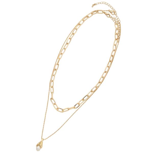 SODAJO PEARL BEAD OVAL LINK LAYERED GOLD DIPPED NECKLACE