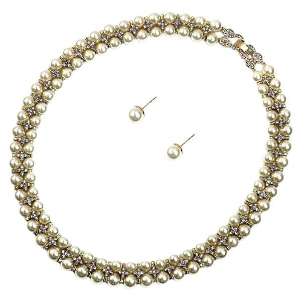 PEARL BEAD RHINESTONE NECKLACE