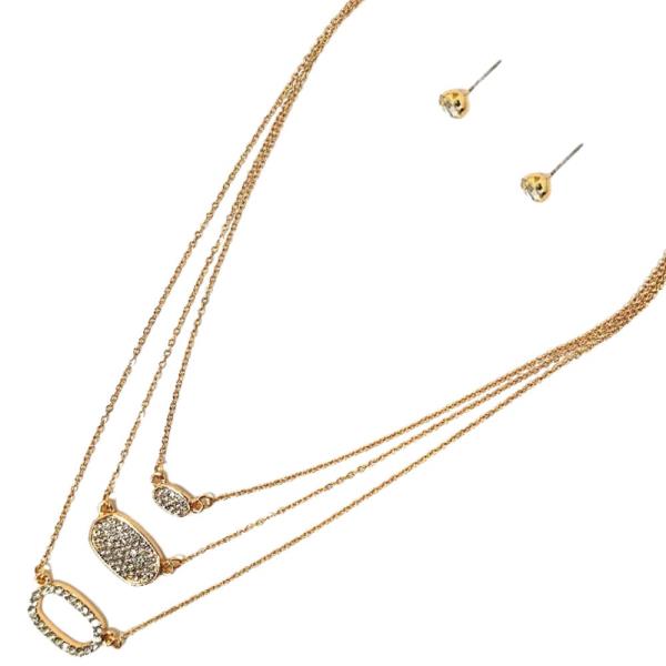 OVAL RHINESTONE LAYERED NECKLACE