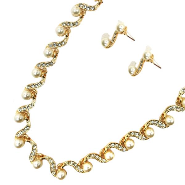 PEARL BEAD RHINESTONE METAL NECKLACE