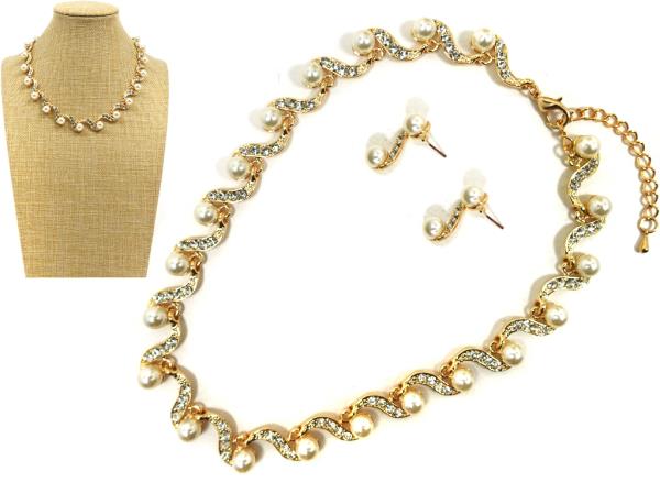 PEARL BEAD RHINESTONE METAL NECKLACE