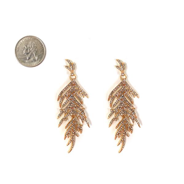 RHINESTONE LEAF DROP DANGLE EARRING