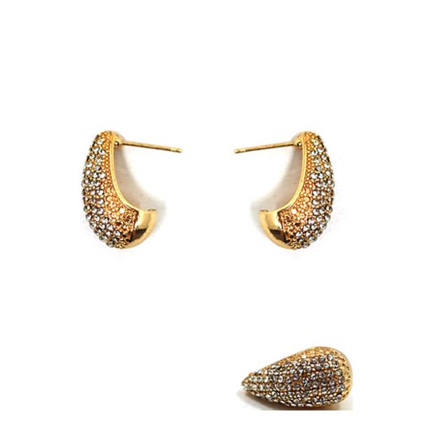 RHINESTONE CURVED HOOP EARRING