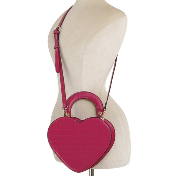 HEART SHAPE CROC TEXTURE HANDLE CROSSBODY BAG
