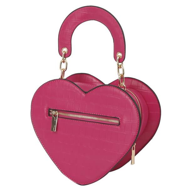 HEART SHAPE CROC TEXTURE HANDLE CROSSBODY BAG