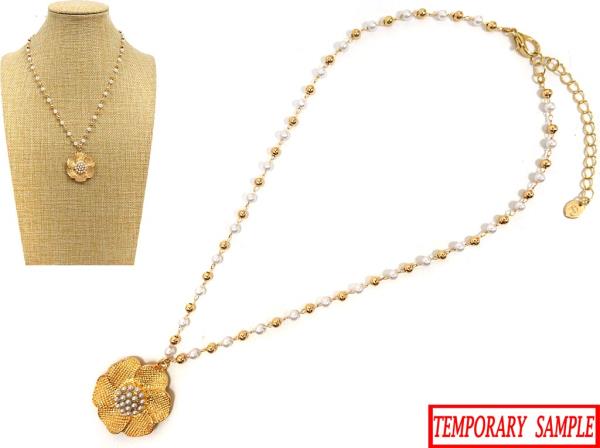 FLOWER PENDANT PEARL BALL BEAD NECKLACE