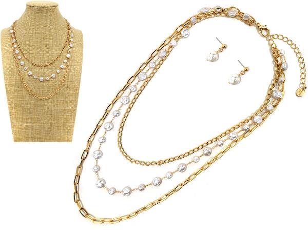PEARL BEAD CHAIN LAYERED NECKLACE