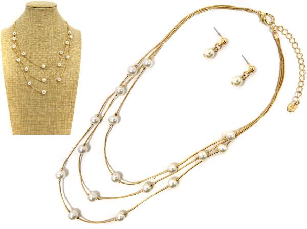 PEARL BEAD STATION LAYERED NECKLACE