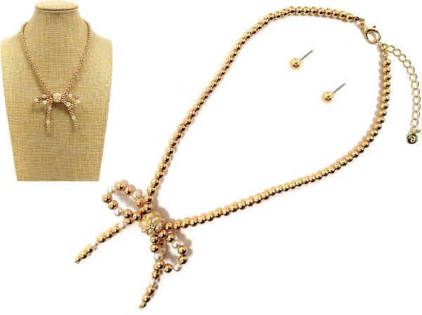 RIBBON BOW BEADED NECKLACE