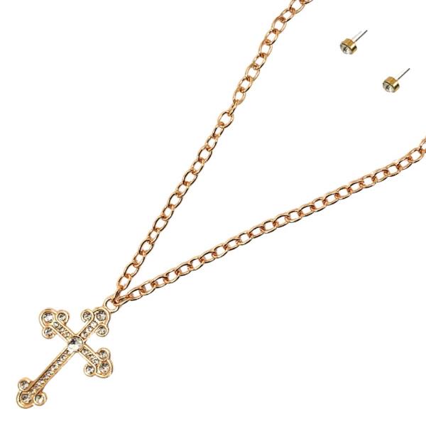CROSS PENDANT RHINESTONE METAL NECKLACE