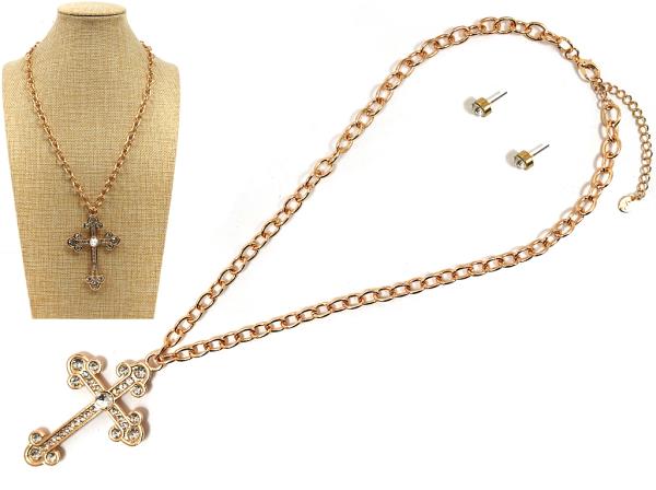 CROSS PENDANT RHINESTONE METAL NECKLACE