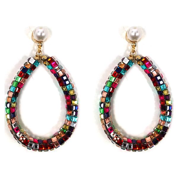 MULTI STONE TEARDROP DANGLE EARRING