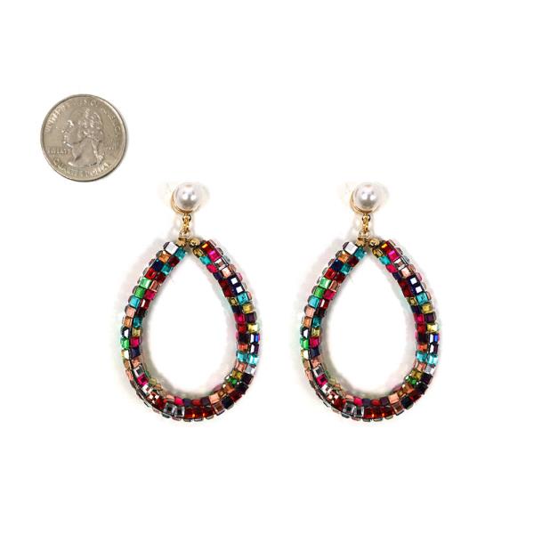 MULTI STONE TEARDROP DANGLE EARRING