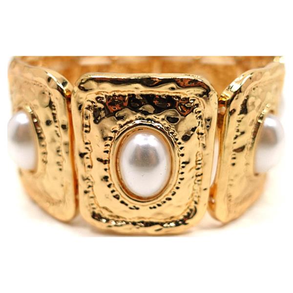 WIDE PEARL METAL STRETCH BRACELET