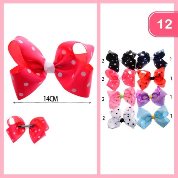 POLKADOT HAIR BOW PIN (12 UNITS)
