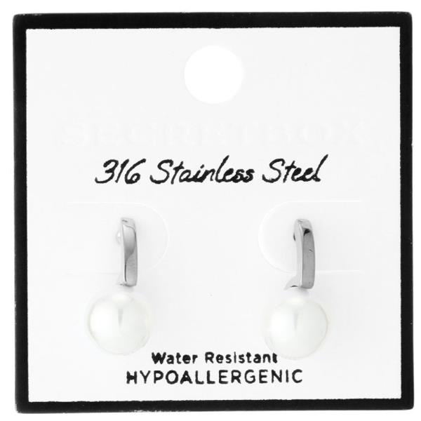 SECRET  STAINLESS STEEL PEARL STUD EARRING