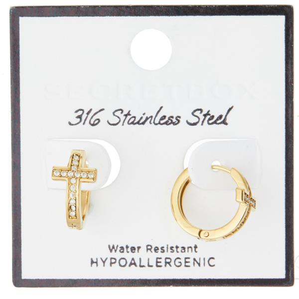 SECRET BOX  STAINLESS STEEL CROSS PAVED HUGGIE