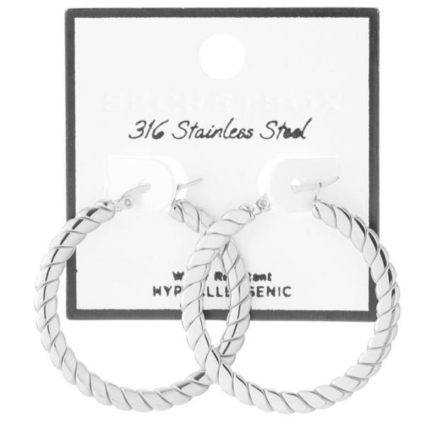 SECRET BOX STAINLESS STEEL BRAID HOOP EARRING