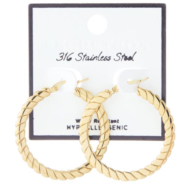 SECRET BOX STAINLESS STEEL BRAID HOOP EARRING