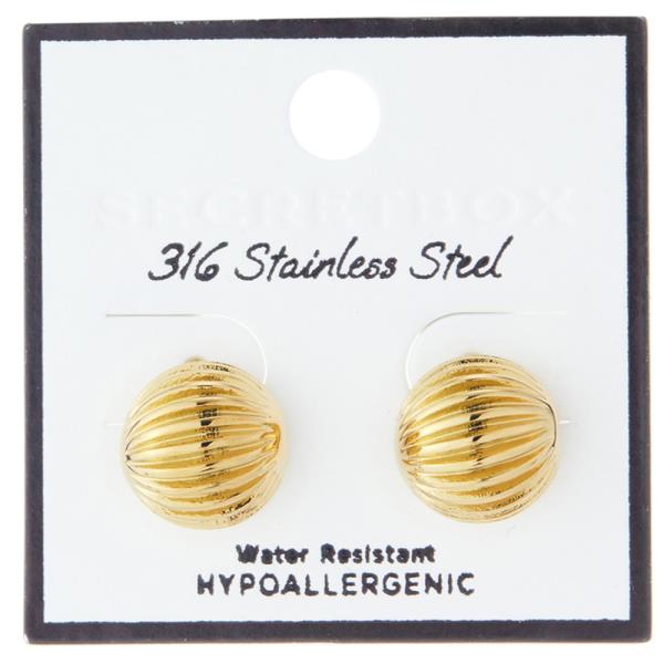SECRET BOX  STAINLESS STEEL LINE DOME STUD EARRINGS