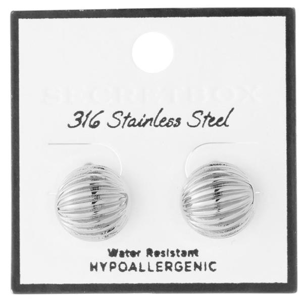 SECRET BOX  STAINLESS STEEL LINE DOME STUD EARRINGS