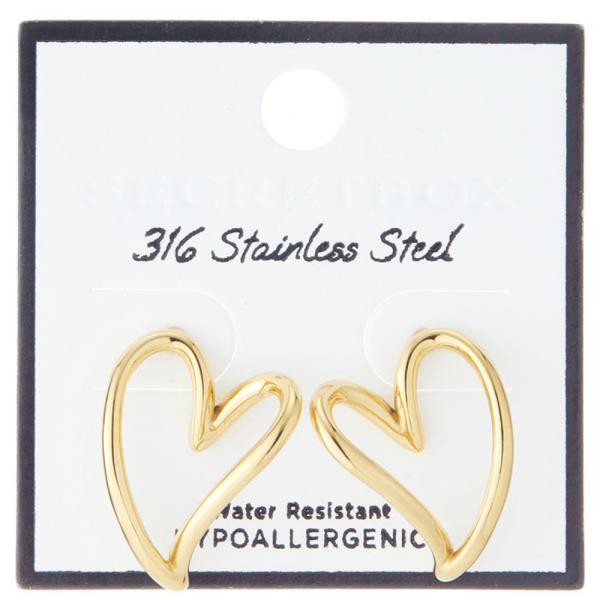 SECRET BOX STAINLESS STEEL OPEN HEART EARRING