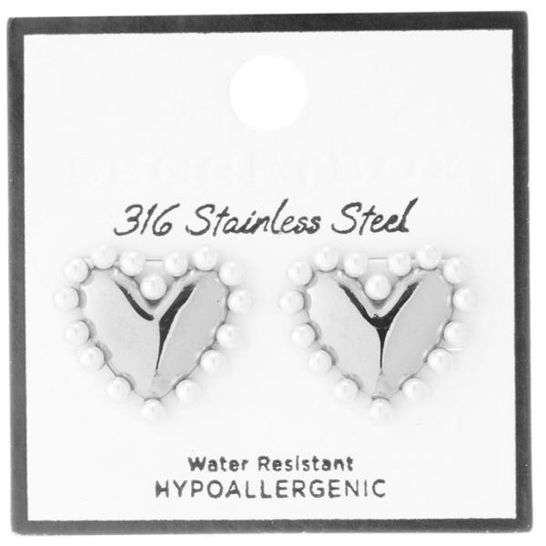 SECRET BOX  STAINLESS STEEL HEART PEARL OUTLINE EARRING