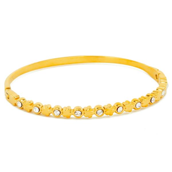 SECRET BOX  STAINLESS STEEL CLOVER CUIC ZIRCONIA OPEN BANGLE