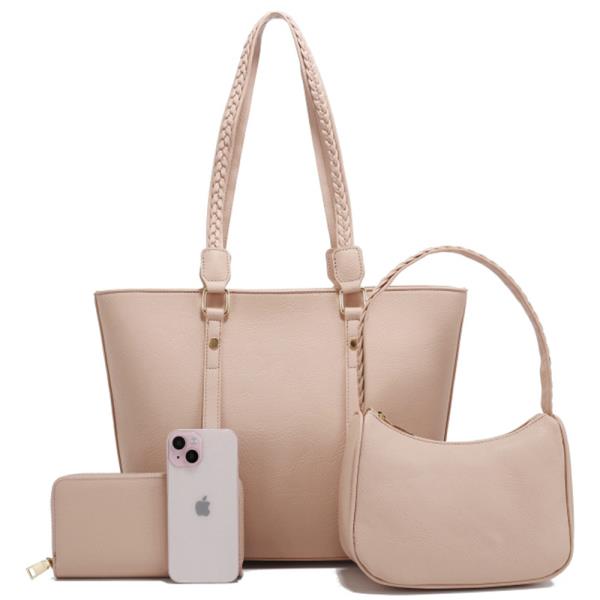 3IN1 PLAIN TOTE W SHOULDER BAG AND WALLET SET
