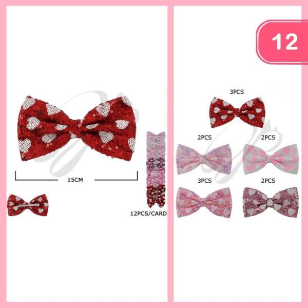 SEQUINS VALENTINES DAY HAIR BOW (12 UNITS)