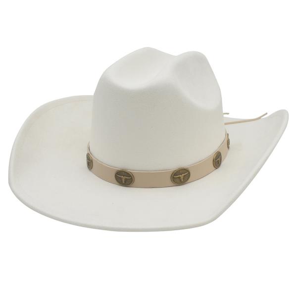 LONGHORN CONCHO LEATHERETTE BANDED MICROSUEDE COWBOY HAT