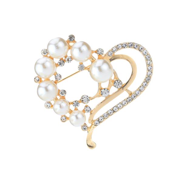 DOUBLE HEART PEARL BROOCH PIN