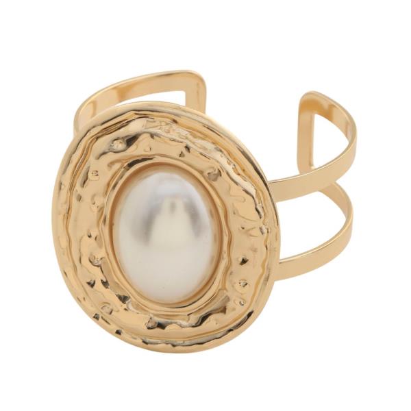 OVAL PEARL BEAD METAL CUFF BRACELET