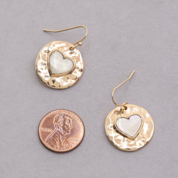 HEART TWO TONE ROUND METAL DANGLE EARRING