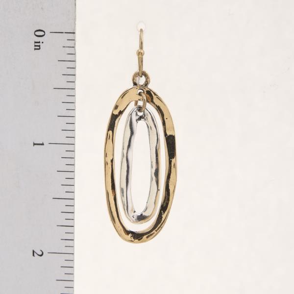 TWO TONE OVAL METAL DANGLE EARRING