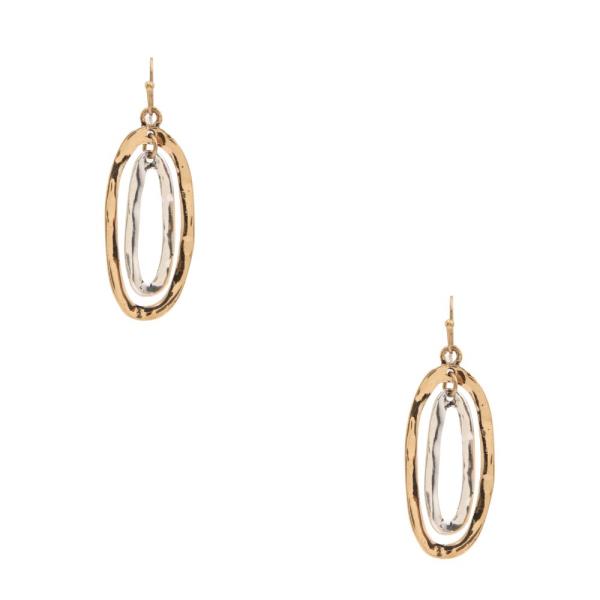 TWO TONE OVAL METAL DANGLE EARRING